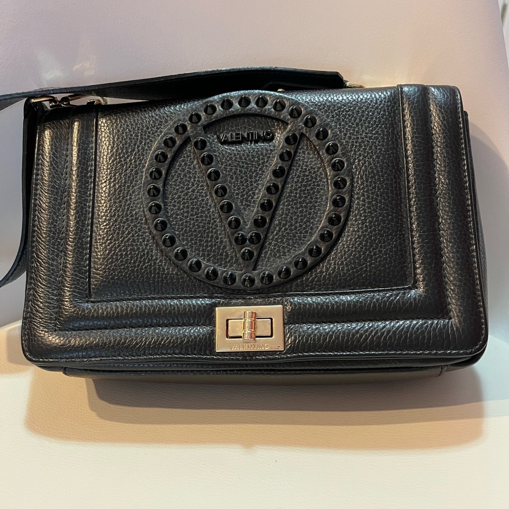 Valentino Black Crossbody Bag with Quilted Leather and Gold Hardware